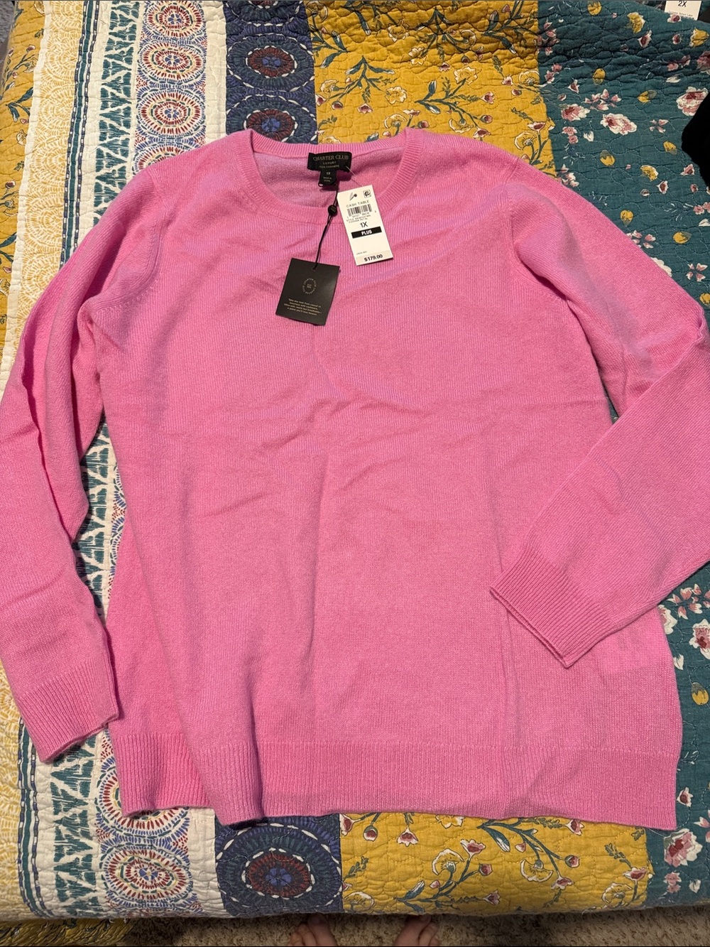 Charter Club Women's 100% Cashmere Pink Crewneck Sweater
